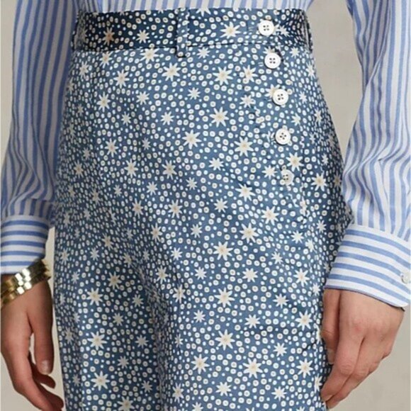 Polo Ralph Lauren Starburst-Motif Satin Wide-Leg Graphic Print Pants Size 6 New - Picture 5 of 12